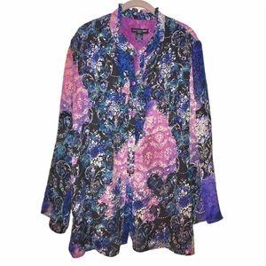 Vintage Blue Floral Tunic Blouse, 1X